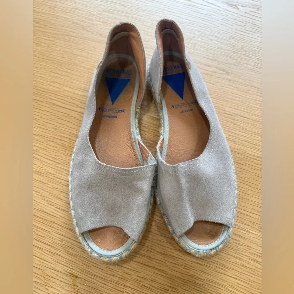 Suede Open-Toe Espadrille Flats in Taupe